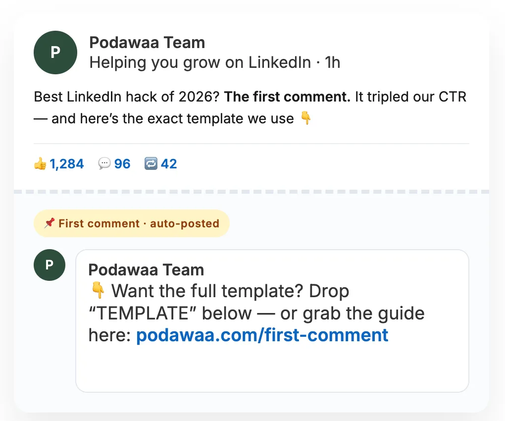 Primer comentario automático de Podawaa en LinkedIn