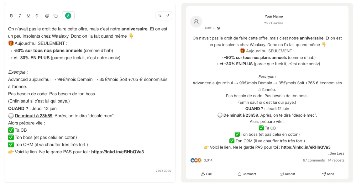 Mise en forme de post linkedin reepl