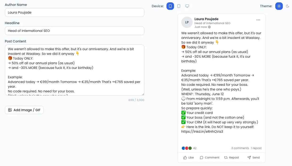 Linkedin post preview by reactin