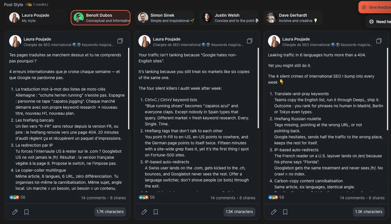Linkedin post generated with kawaak tool