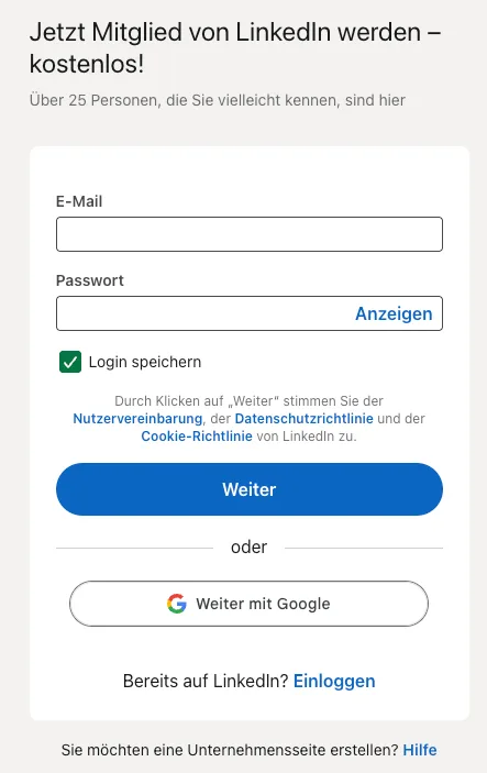 Lnkedin sign in page de