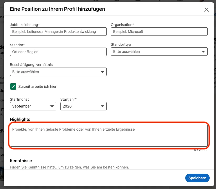 Add an experience to linkedin de