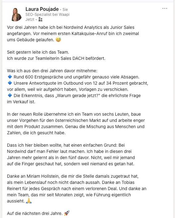 Good exemple post for job promotion in linkedin de