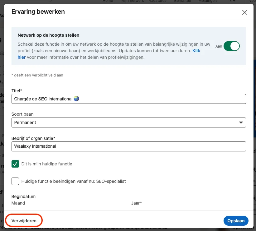 Cancel experience on linkedin nl