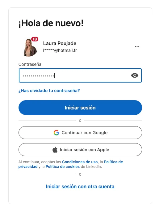 Contrasena login a linkedin