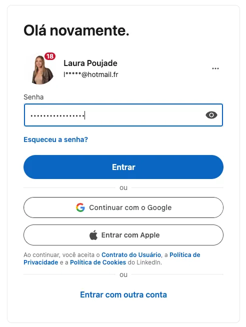 Senha conta linkedin