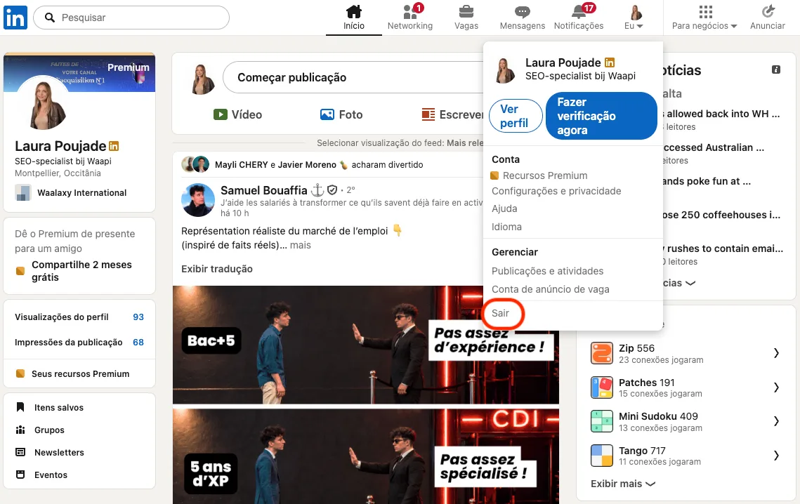 Sair conta linkedin