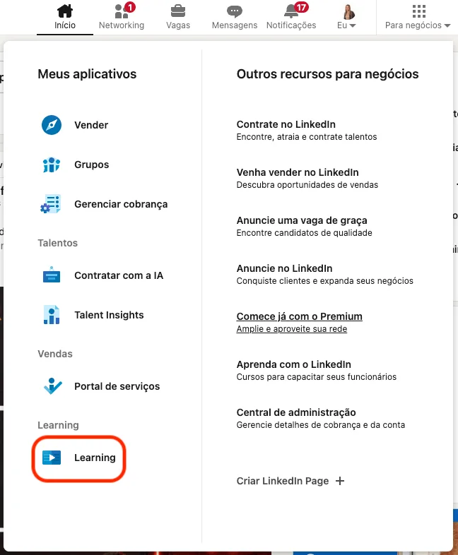 Aceder ao LinkedIn Learning