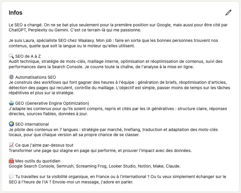 Résumé linkedin avec émojis