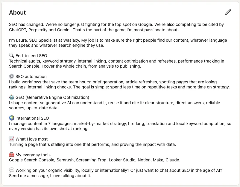 Linkedin resume with emojis
