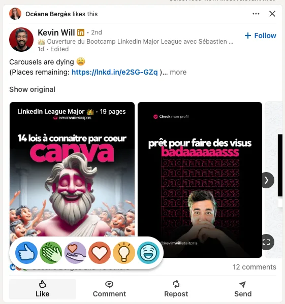 Linkedin post with emojis reactions