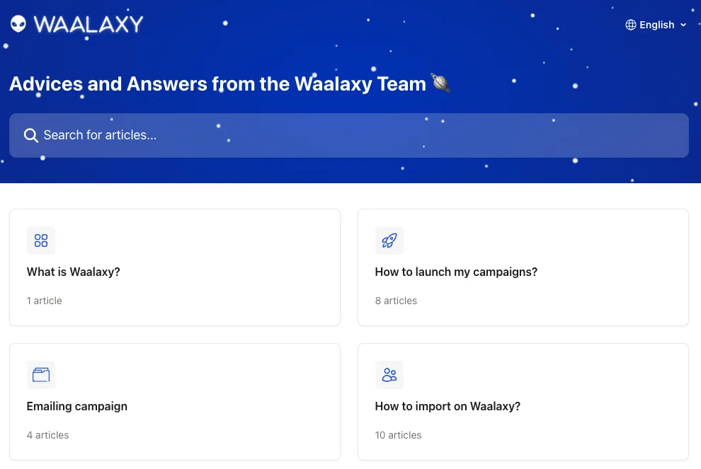Waalaxy Hilfe-Center Seite