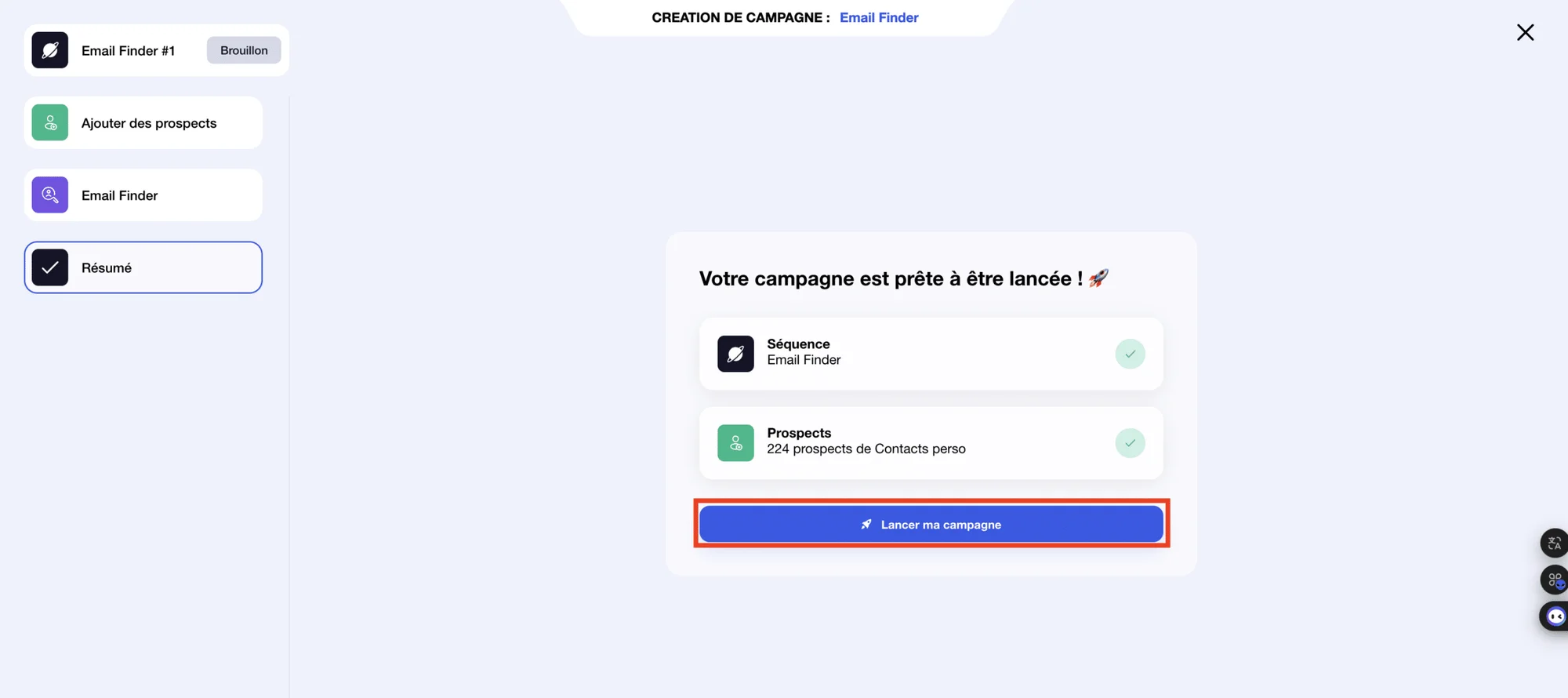 Email Finder: Zusammenfassung einer Kampagne.