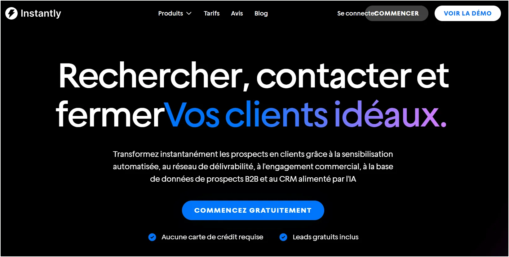 Options de conversion prospects en clients avec appel à l'action gratuit sur Instantly