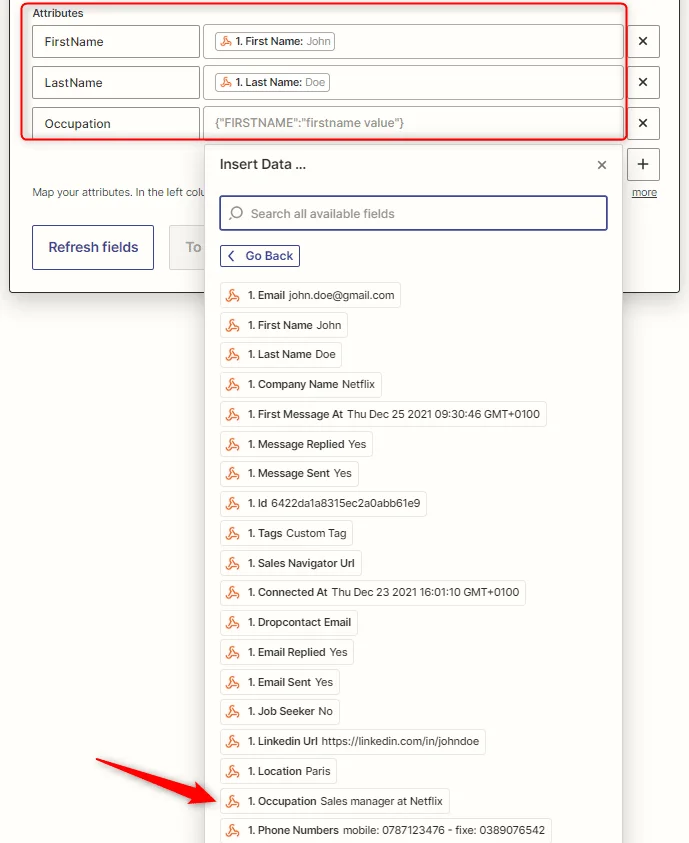 Formulaire d'inscription avec champs pour le prénom, nom et profession