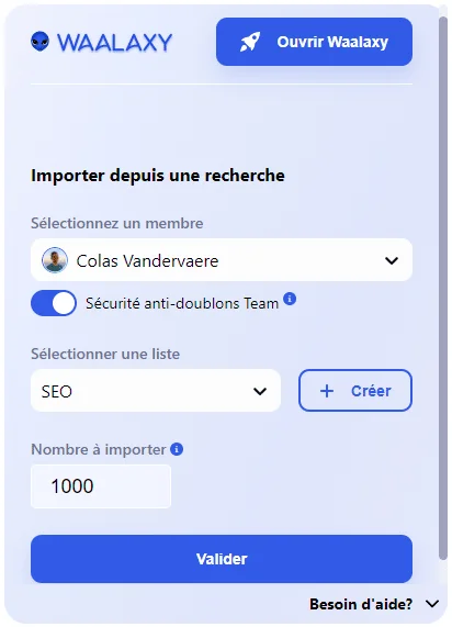 Importation de 1000 membres dans WAALAXY avec sécurité anti-doublons activée