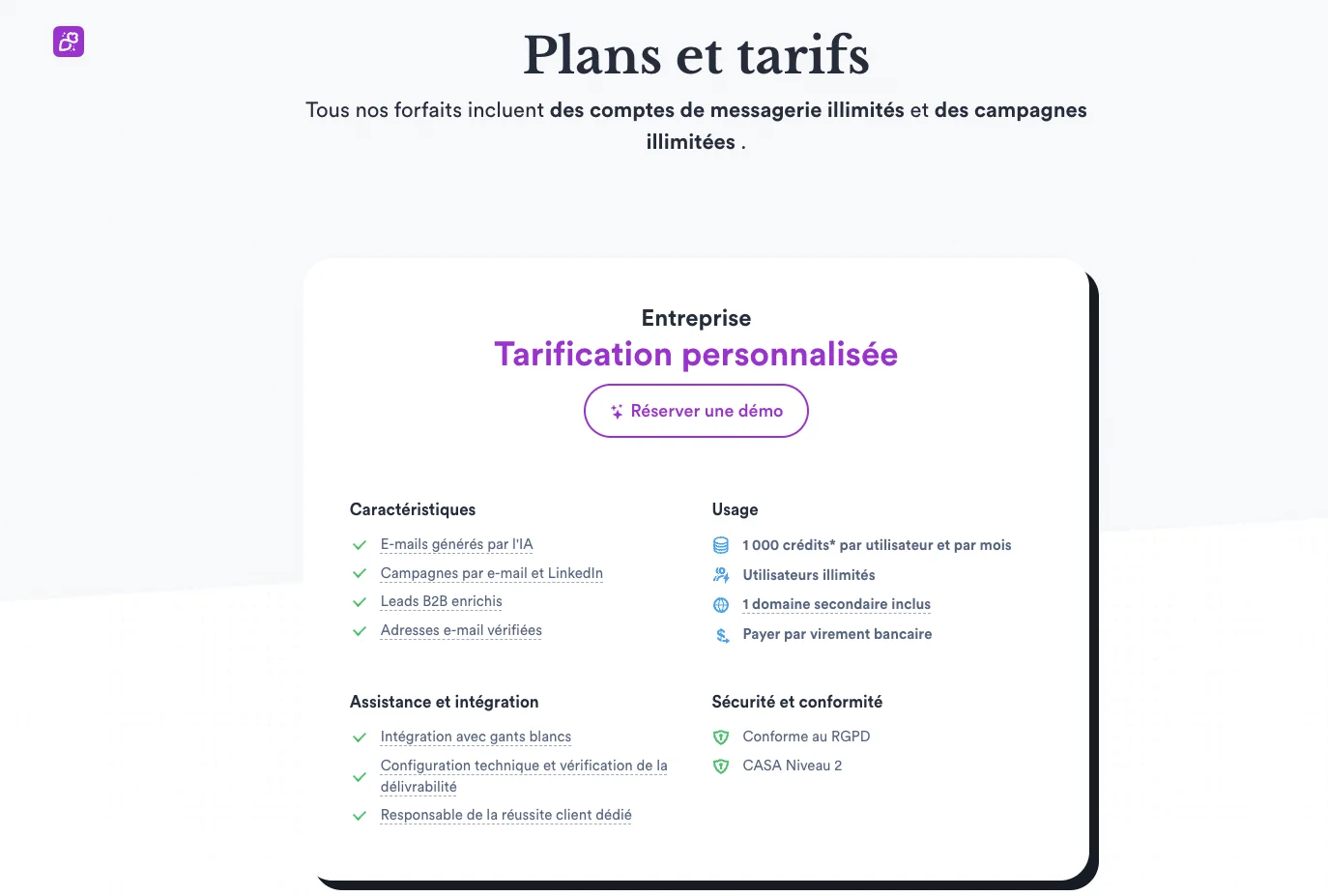 Plans et tarifs avec option de tarification personnalisée