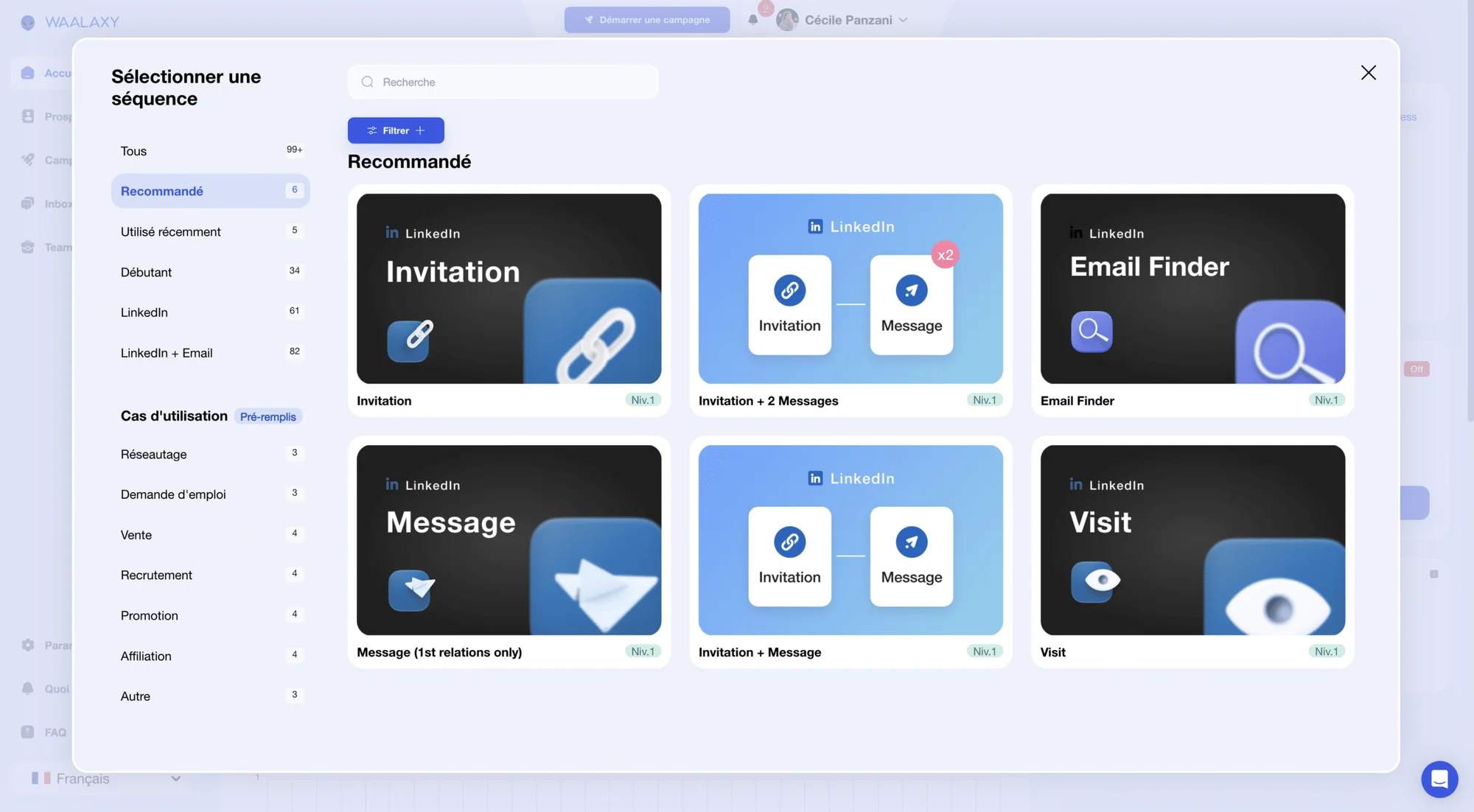 Interface d'envoi de courriels avec options d'invitation et recherche de contacts