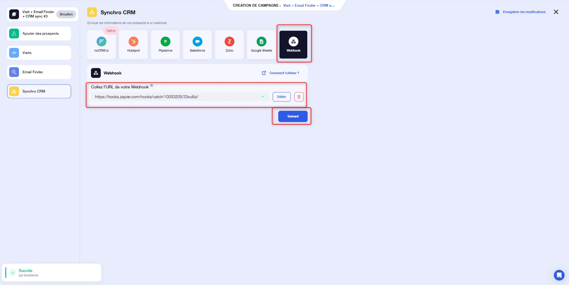 Formulaire de connexion au CRM avec champs pour URL et mot de passe