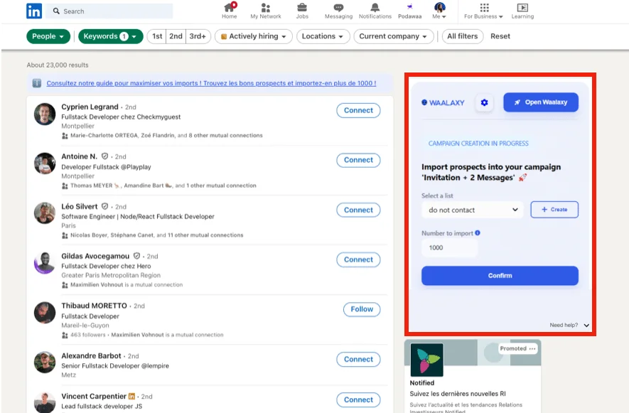 Import your prospects from a LinkedIn search
