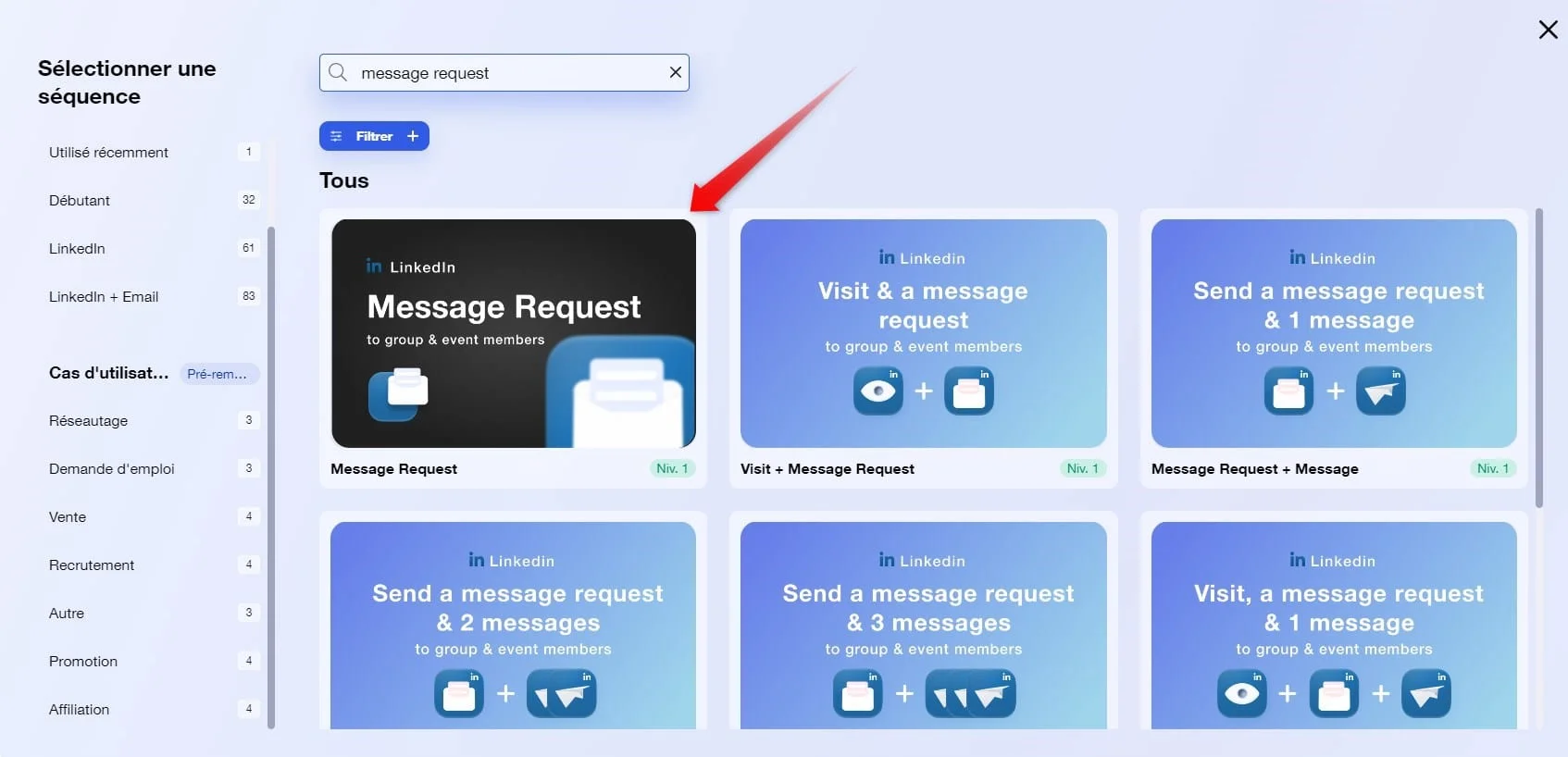 Options d'envoi de messages et suggestions de séquences sur LinkedIn