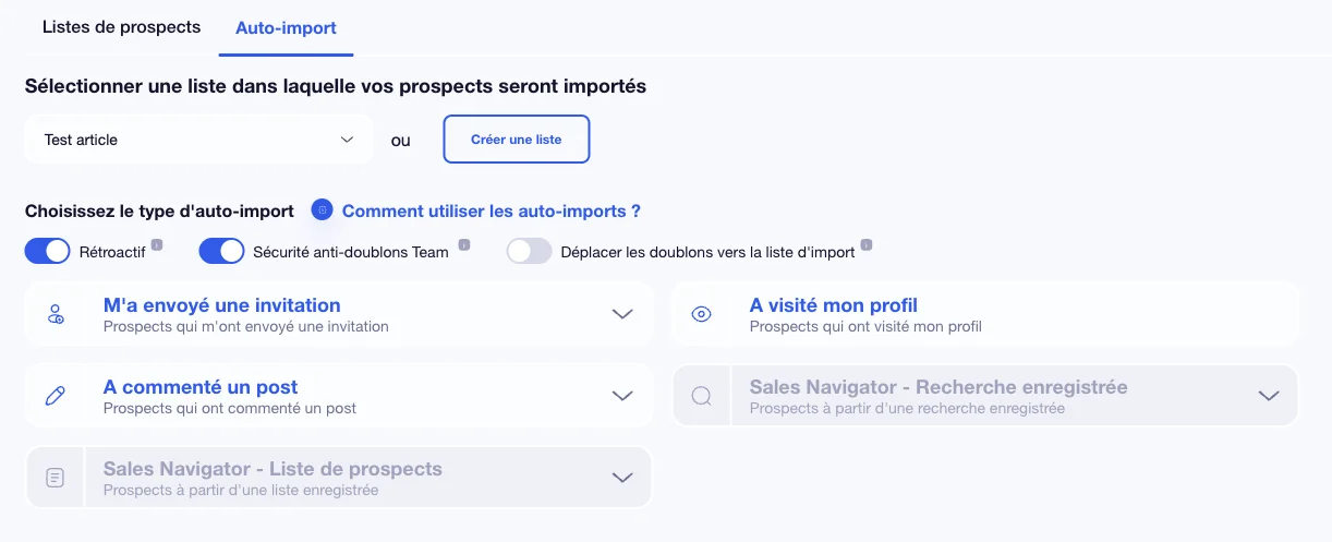 scraper des profils LinkedIn auto import interface