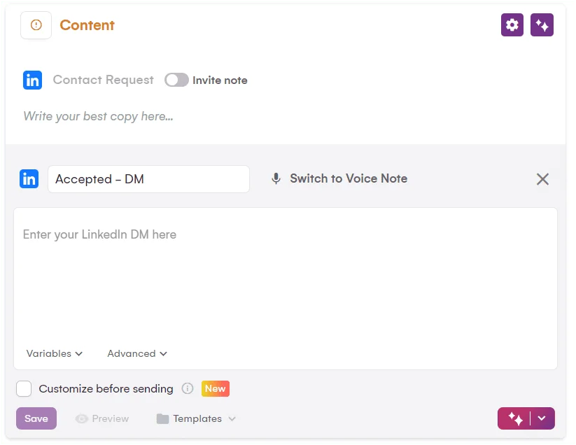 « Customize before sending » option