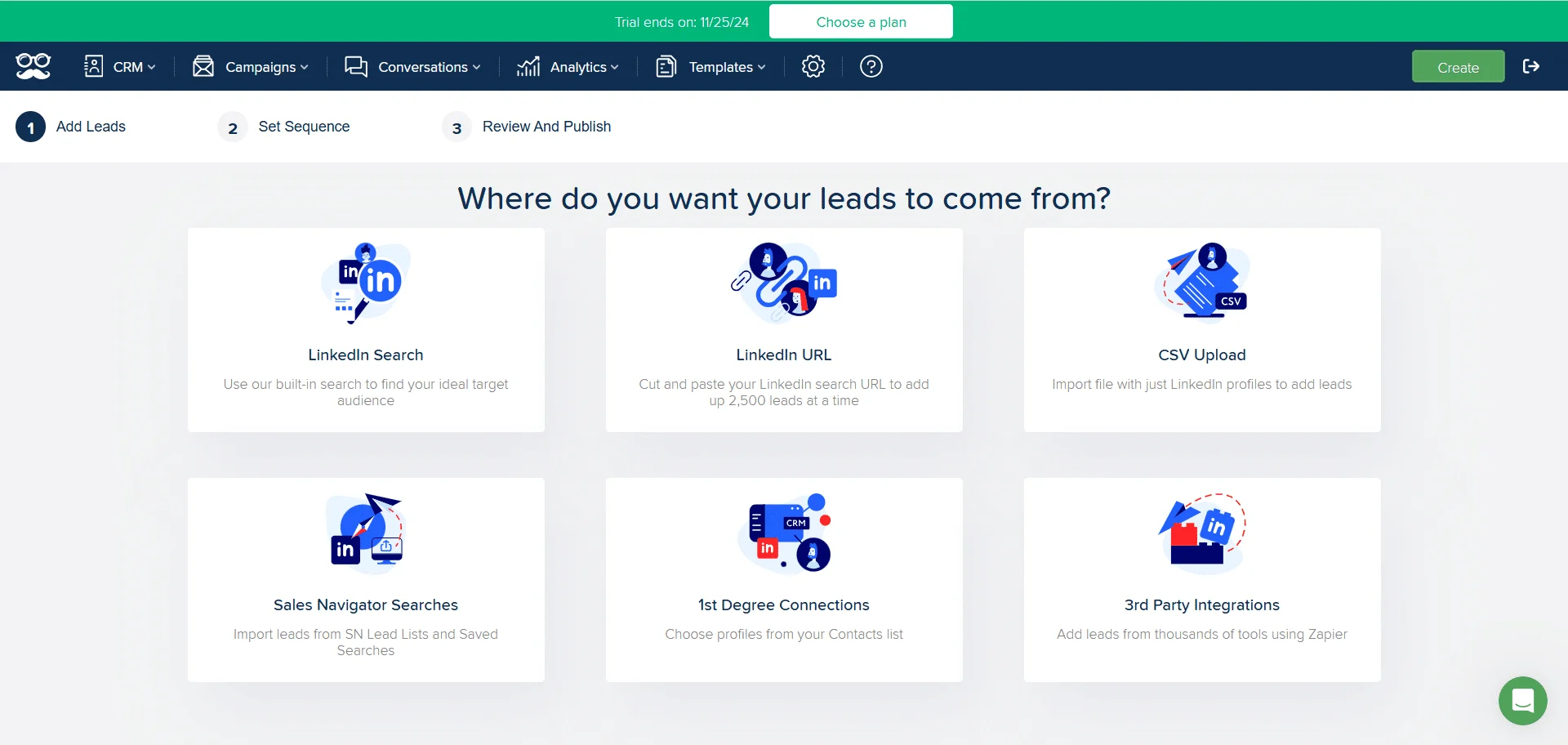 Options de génération de leads via LinkedIn, Sales Navigator et intégrations tierces