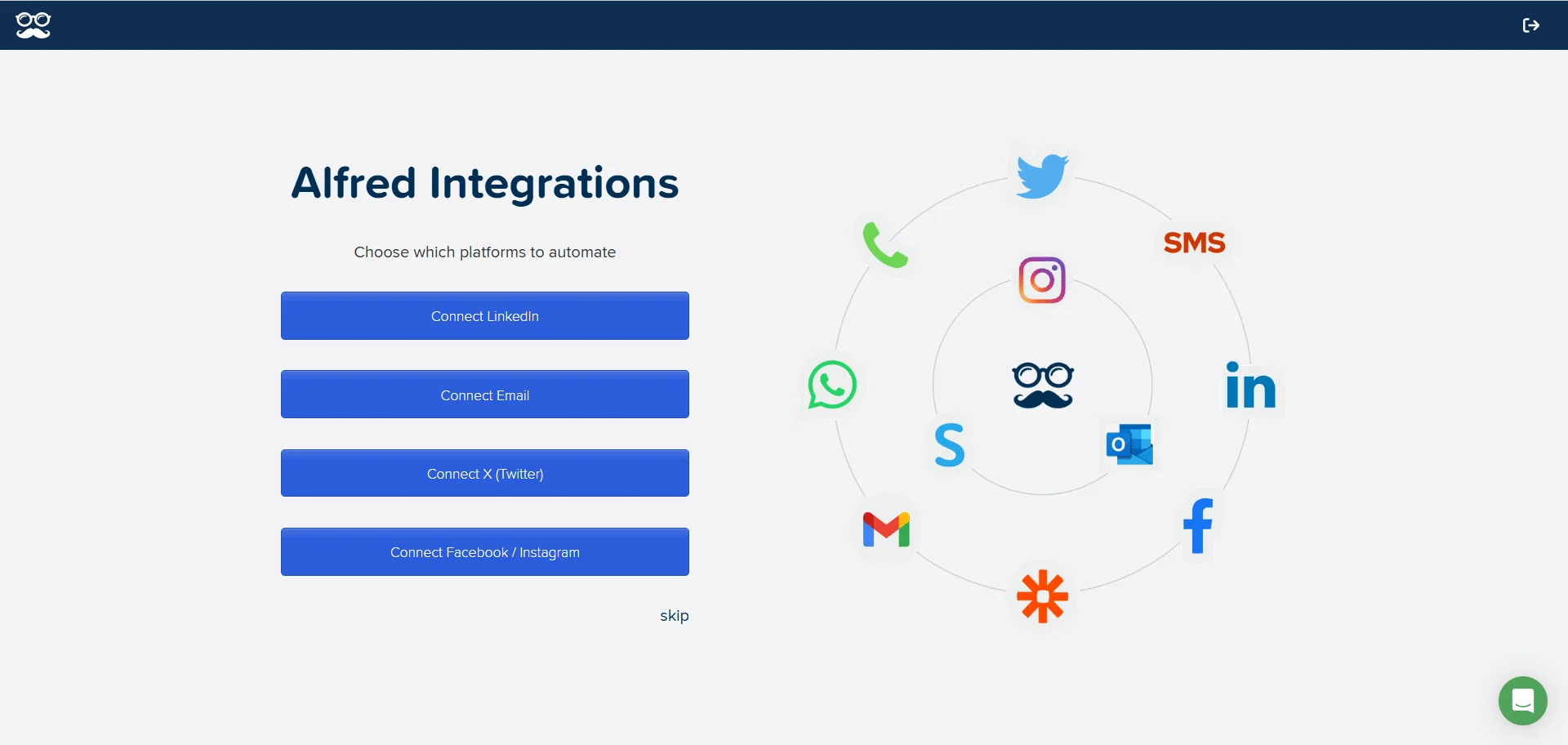 Configuration des canaux d'intégration Alfred avec plateformes sociales et SMS