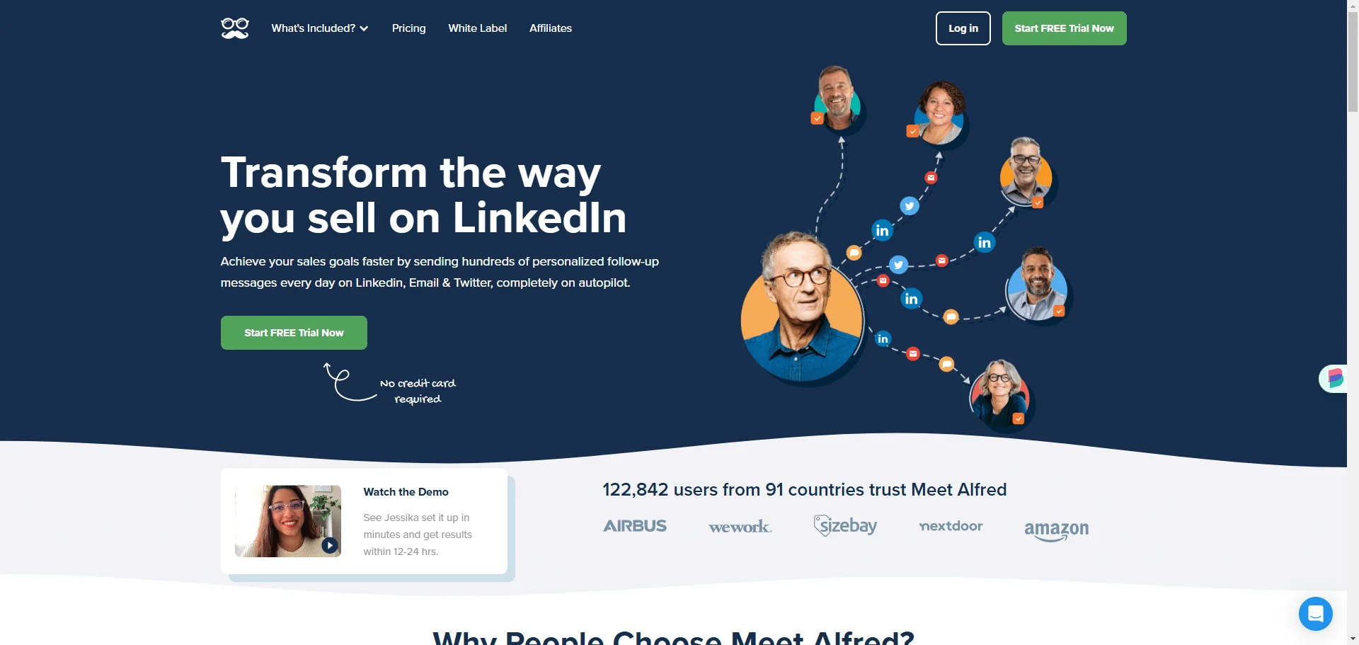 Profil LinkedIn avec connexions visuelles montrant comment Meet Alfred améliore la vente