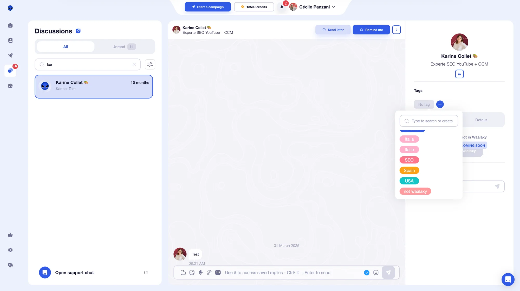 Waalaxy inbox message US