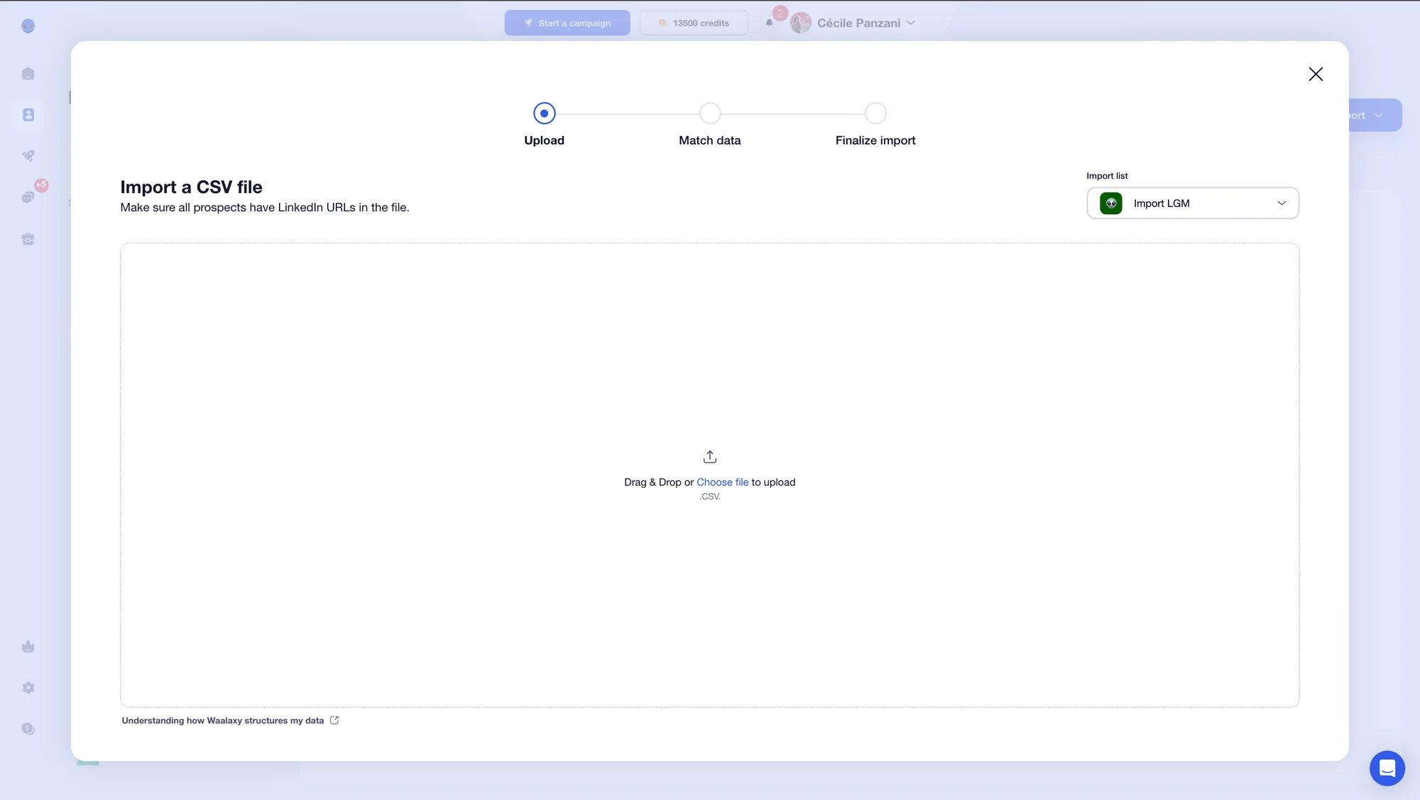 Import a CVS file with waalaxy
