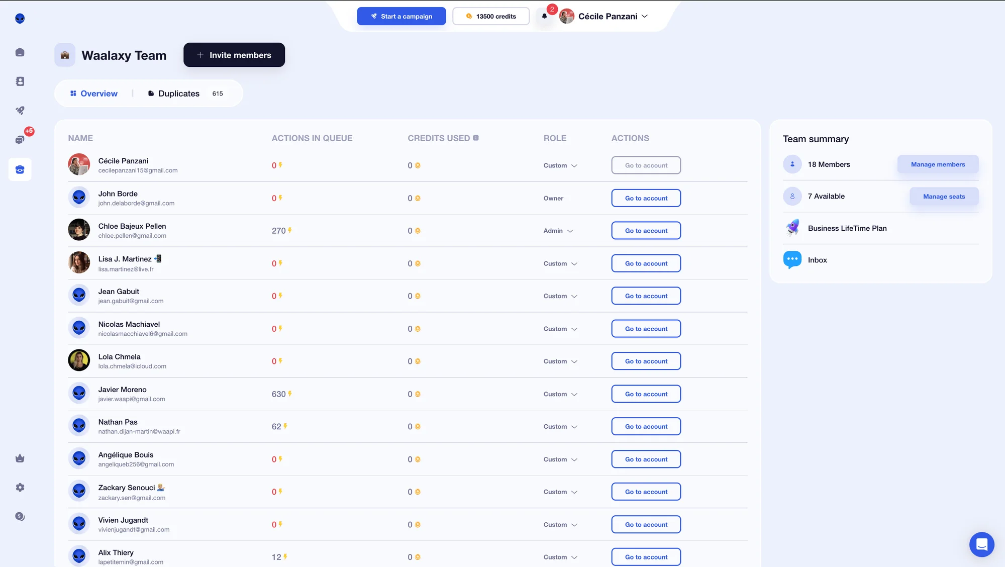 Waalaxy team tool