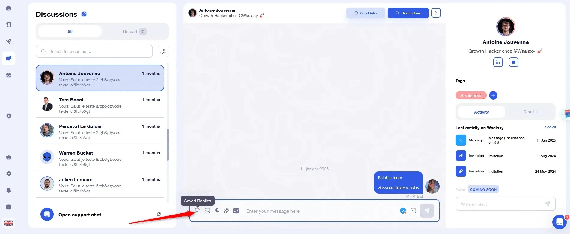 Interface de forum avec discussions, messages et profil utilisateur