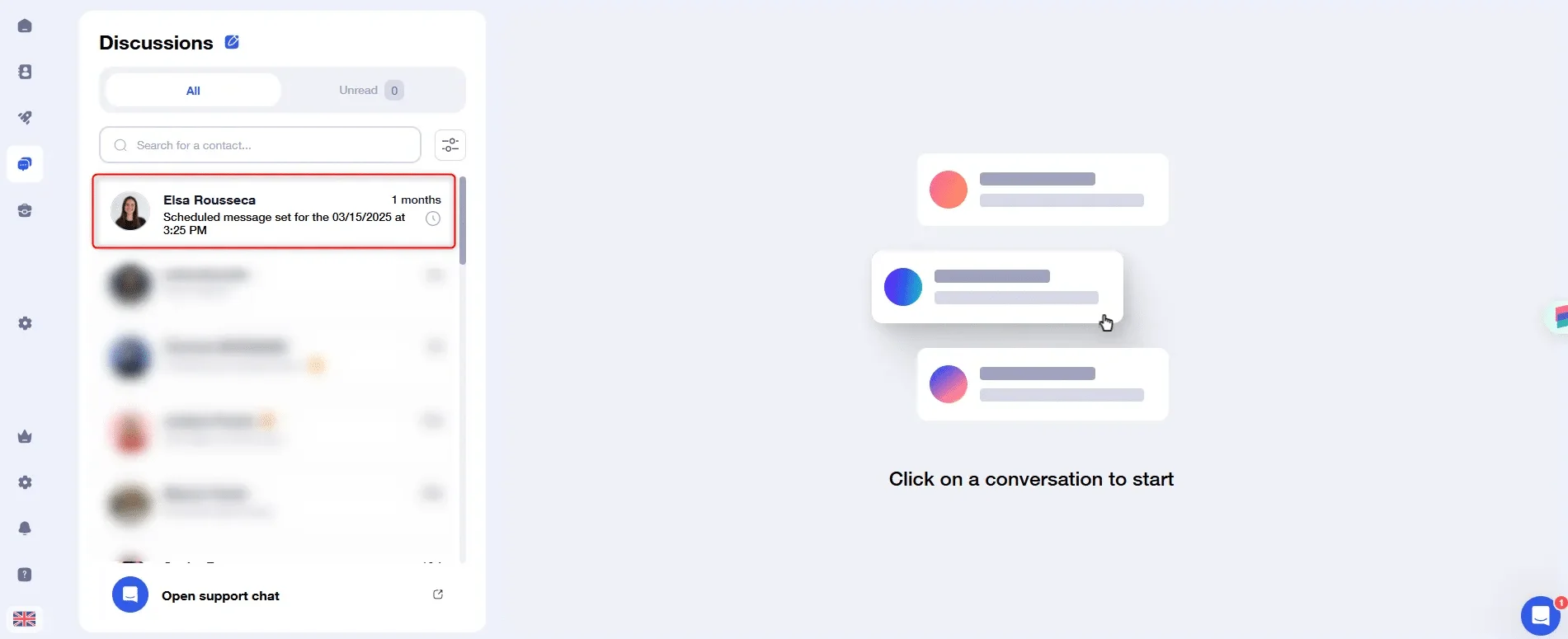 Discussion application interface with follow-up message for all discussions.