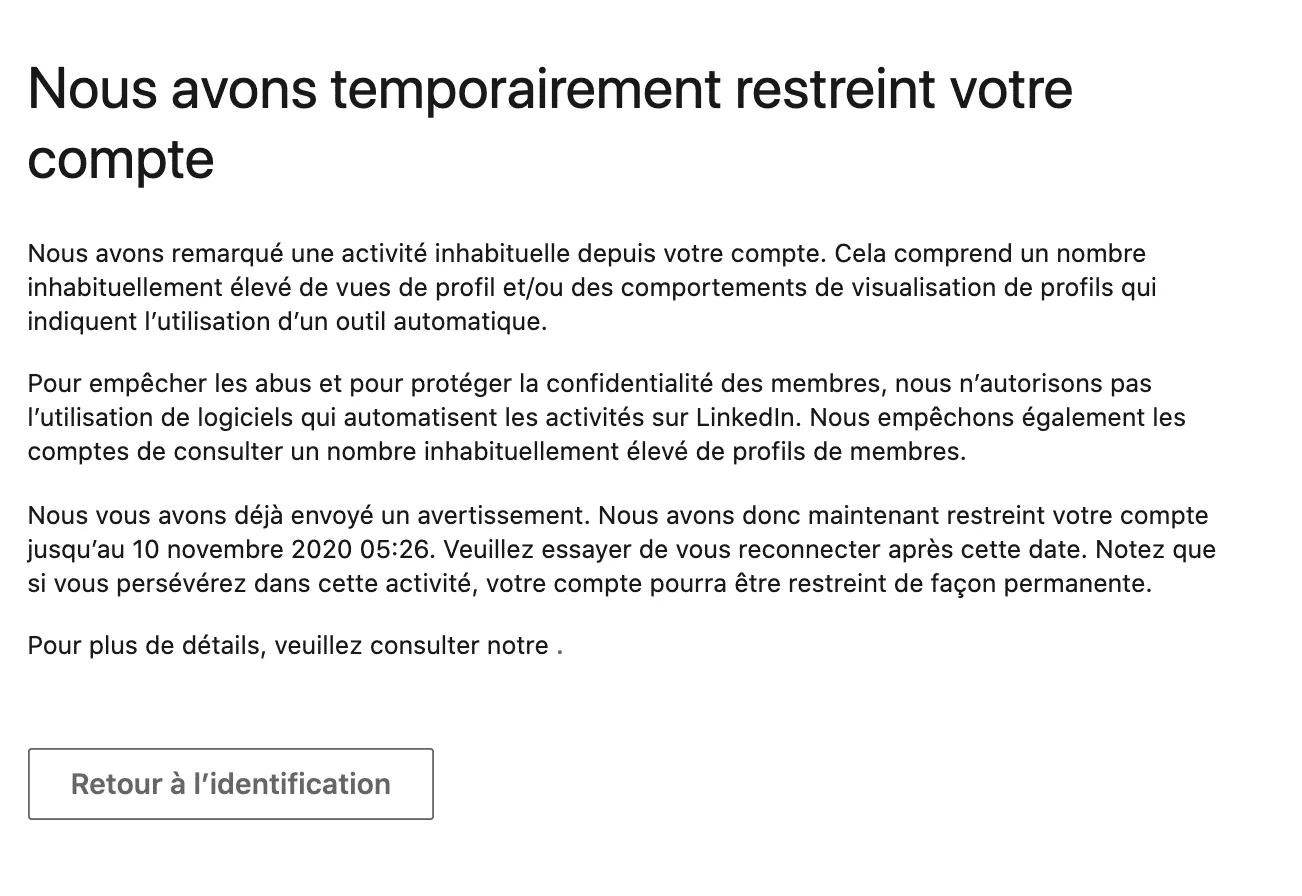 Advertencia de LinkedIn