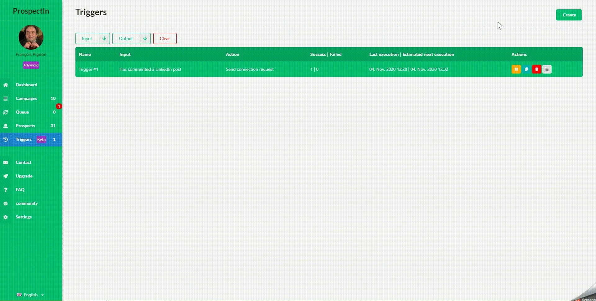 Interface triggers Waalaxy prospection LinkedIn