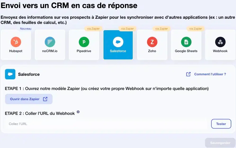 Instructions Zapier pour envoyer des données vers Salesforce lors d'une réponse