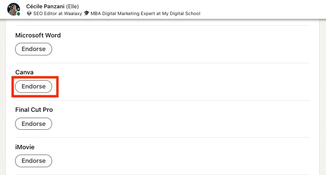 LinkedIn Outreach: Empfehlung von Fähigkeiten.