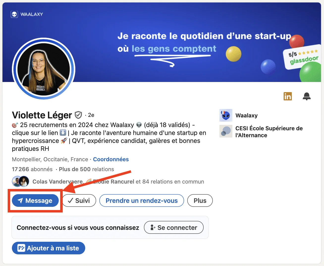 Invio di un messaggio su LinkedIn.