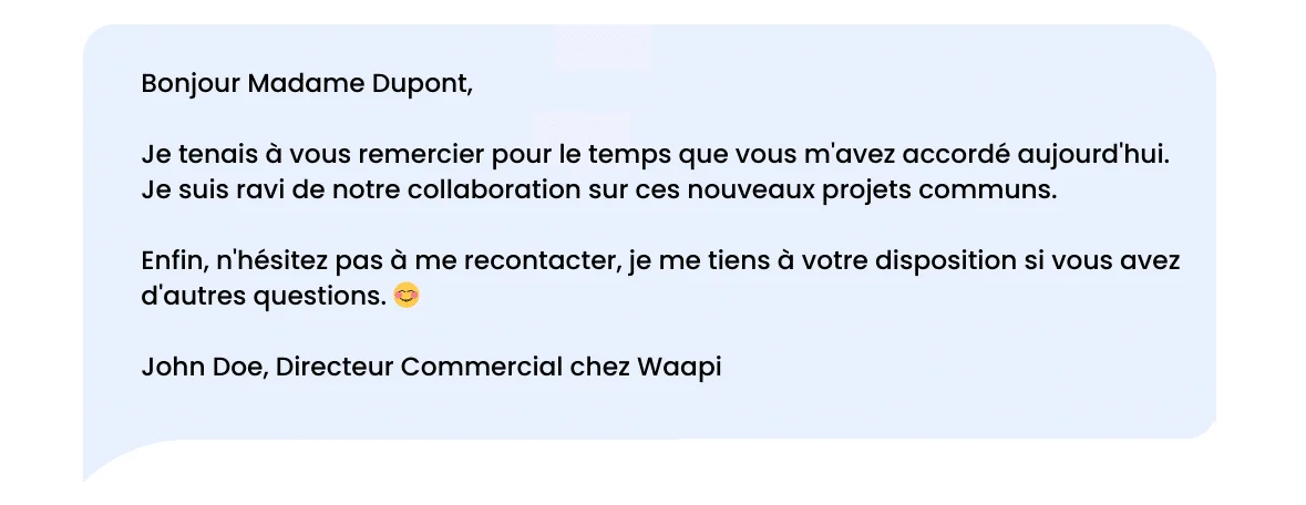 Mensaje de agradecimiento en LinkedIn tras una reunión con un cliente.