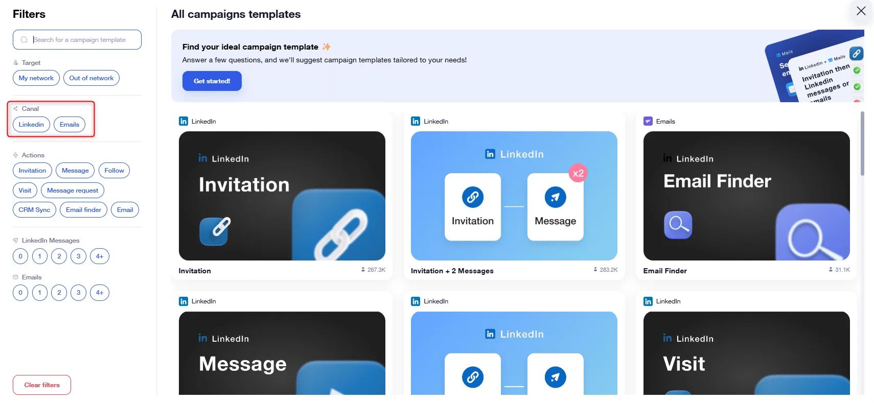 Modèles de campagnes LinkedIn avec filtres de personnalisation