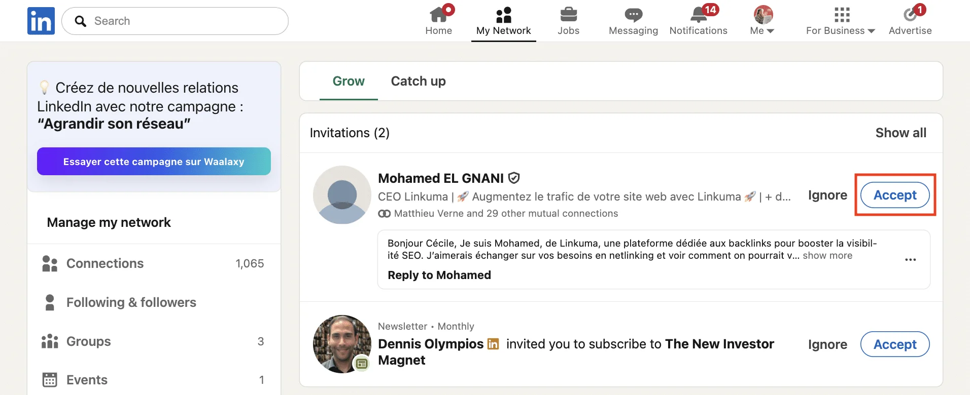 Accept LinkedIn connection request