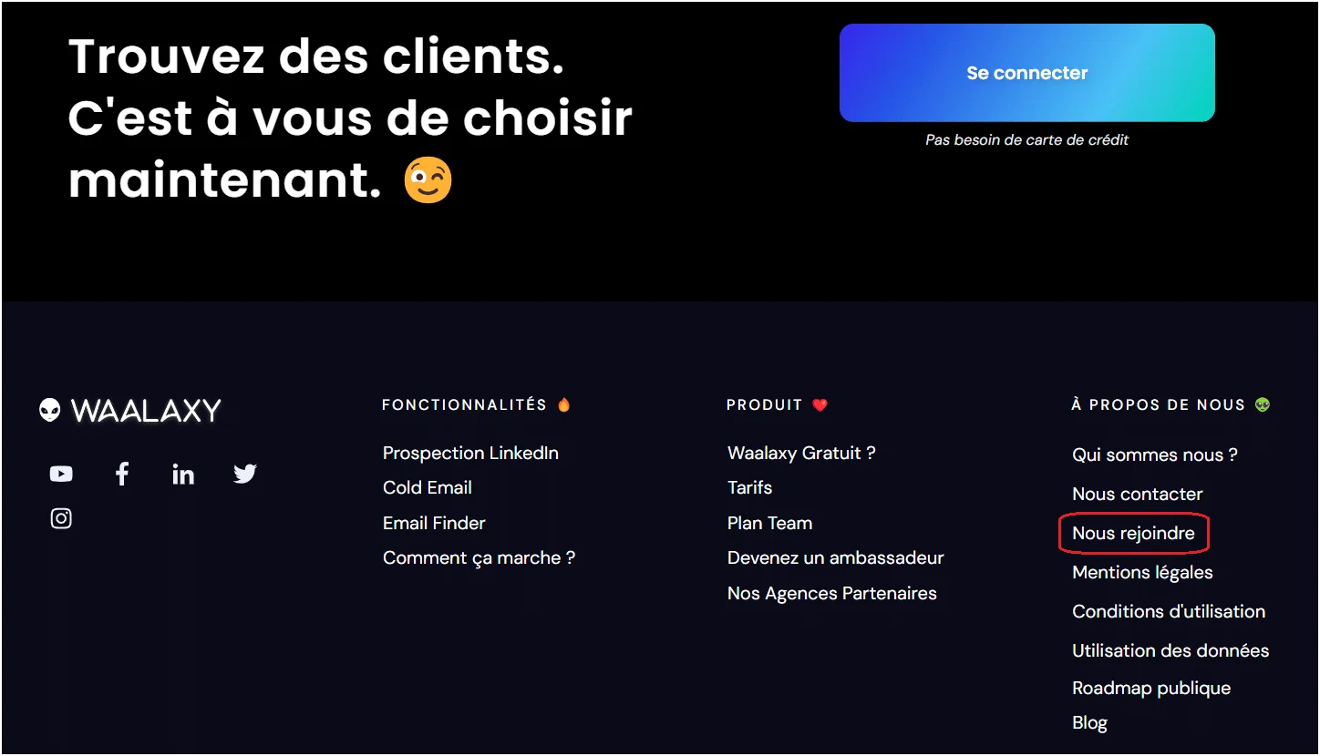 Page d'accueil Waalaxy expliquant l'importance de bien choisir ses clients