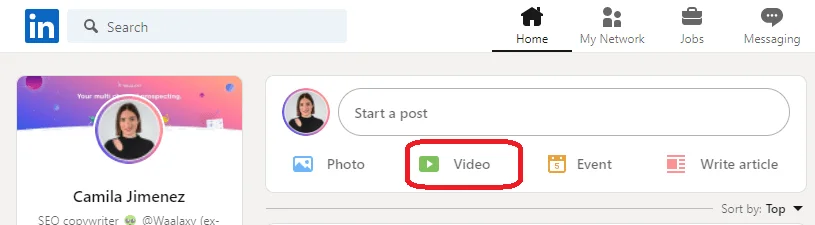 Interface LinkedIn création post Waalaxy
