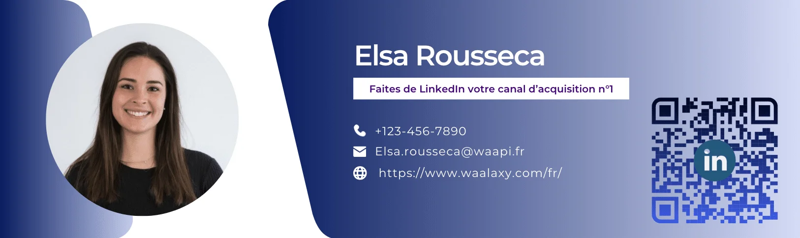 Carte de visite digitale d'Elsa Rousseau avec coordonnées et QR code