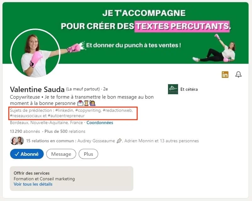 Profil LinkedIn de Valentine Sauda, experte en copywriting et réseaux sociaux