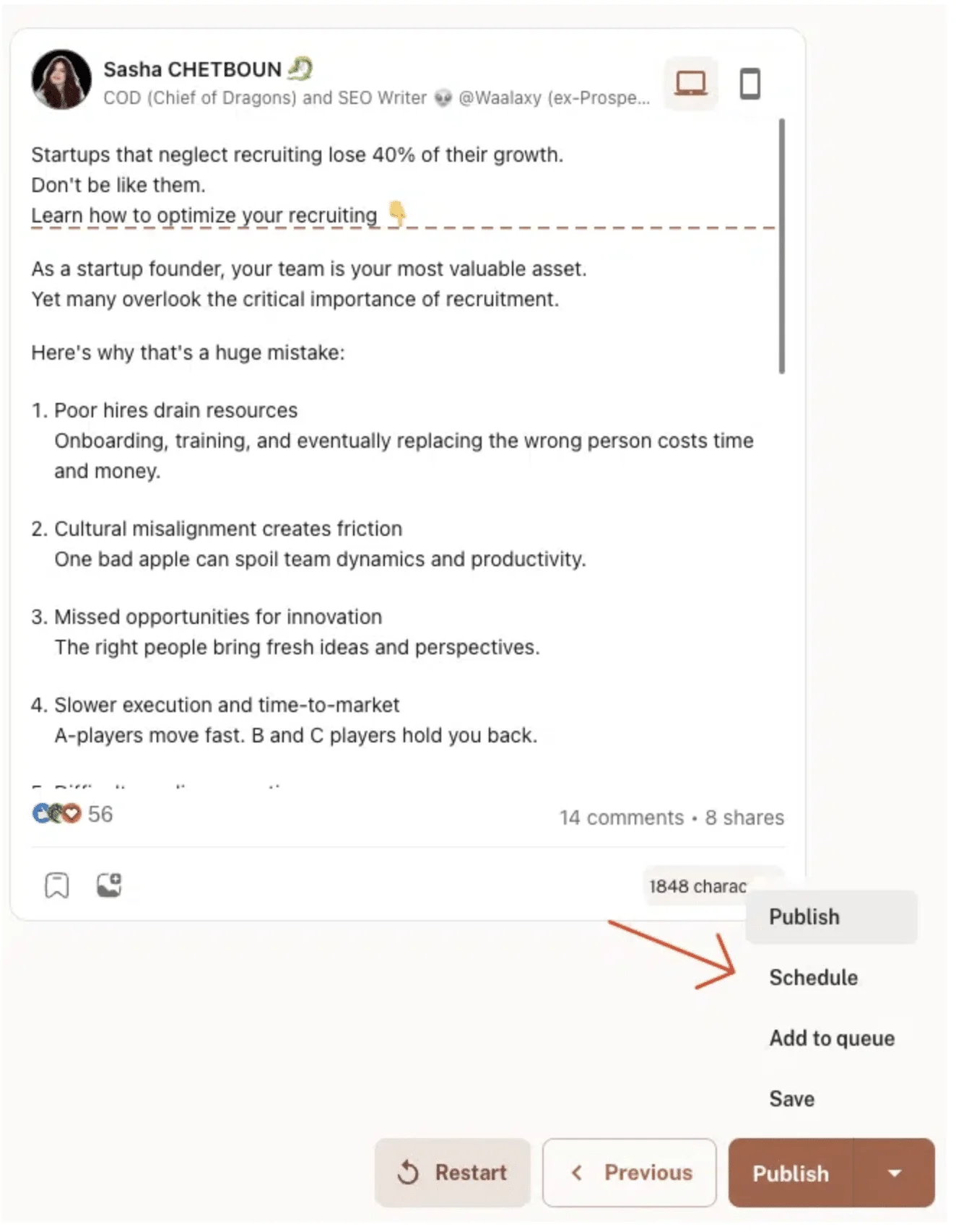 Aggiungere un'immagine nel post di LinkedIn - utilizzando kawaak per l'assistente personale