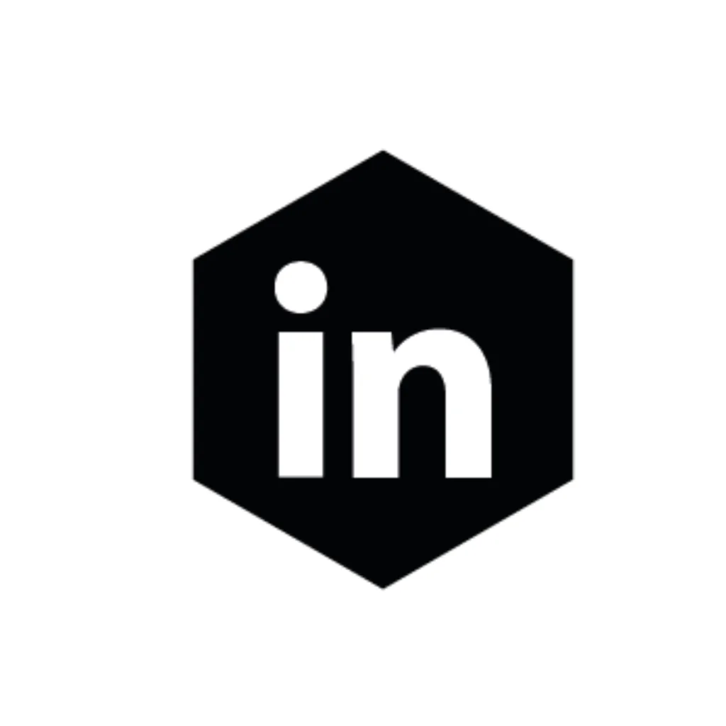 LinkedIn logo svg hexagon white and black