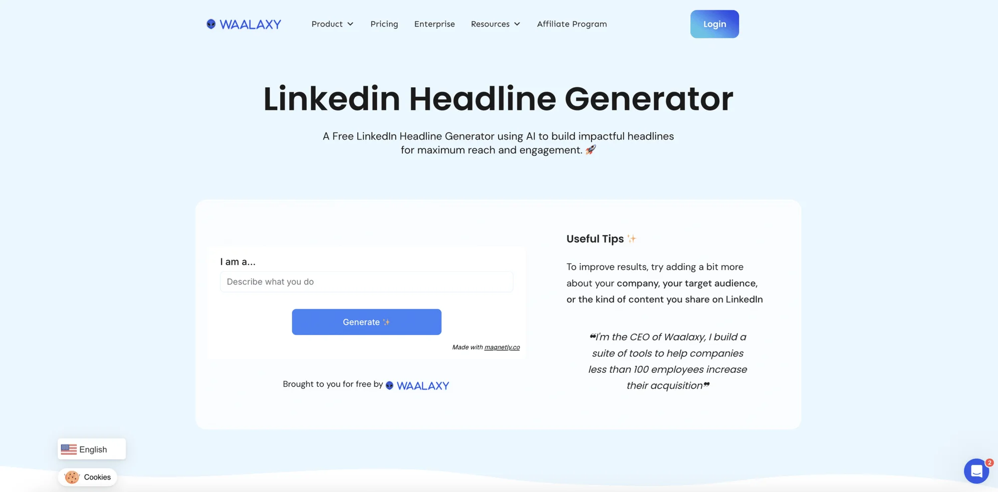LinkedIn Schlagzeilen-Generator Waalaxy.